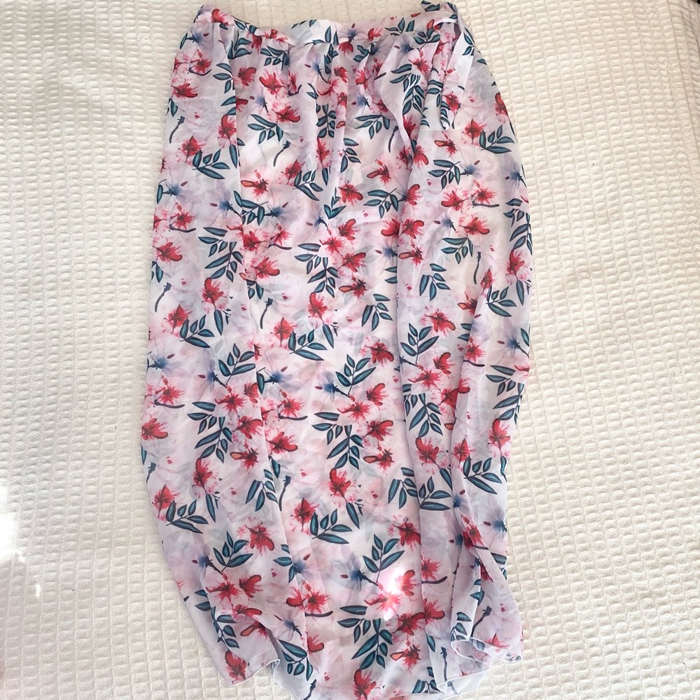 SHEIN floral print sheer tie waist skirt swim cover up 1X